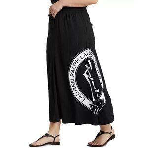 Lauren Ralph Lauren Logo Ripstop Midi Skirt Black Athleisure Chic Size 12